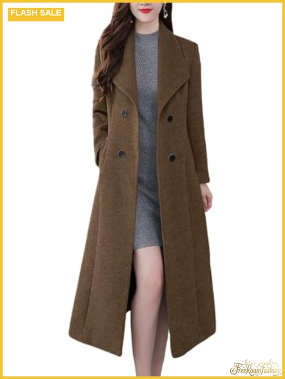 Wool Blend Double Breasted Shawl Lapel Midi Pea Coat